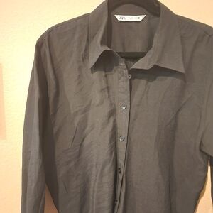 Zara Women Charcoal Button Down Shirt